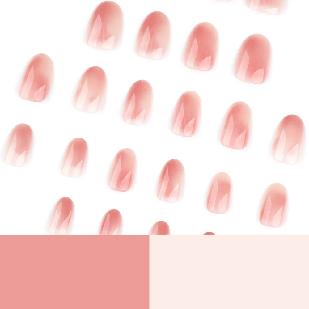 24pcs Ombre Press on Nails Short Oval Blush Nude Pink Fake Nails Reusable Gradient Full Cover Stick on Nail for Women Manicure view 4