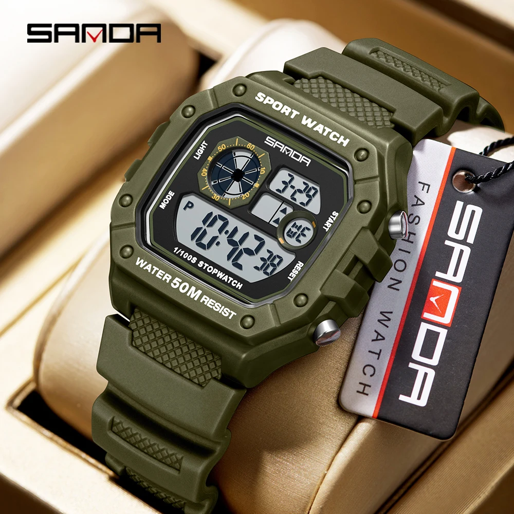 SANDA 2202, электронные водонепроницаемые часы с ночным свечением, спортивные мужские легкие квадратные классические модные электронные часы Rel ó gio mulher