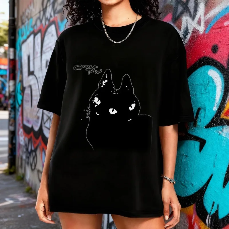 Cocteau Twins Cat T-shirt Retro Rock Pattern Summer New Casual and Fashionable Unisex T-shirt
