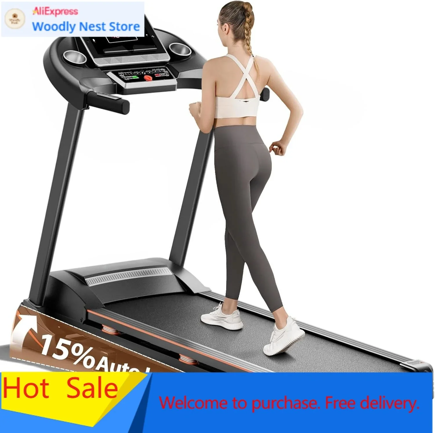 Treadmill with 0-15% Auto Incline, 3HP Folding Treadmills for Running Walking with 300LBS Weight Capacity Pulse Monitor