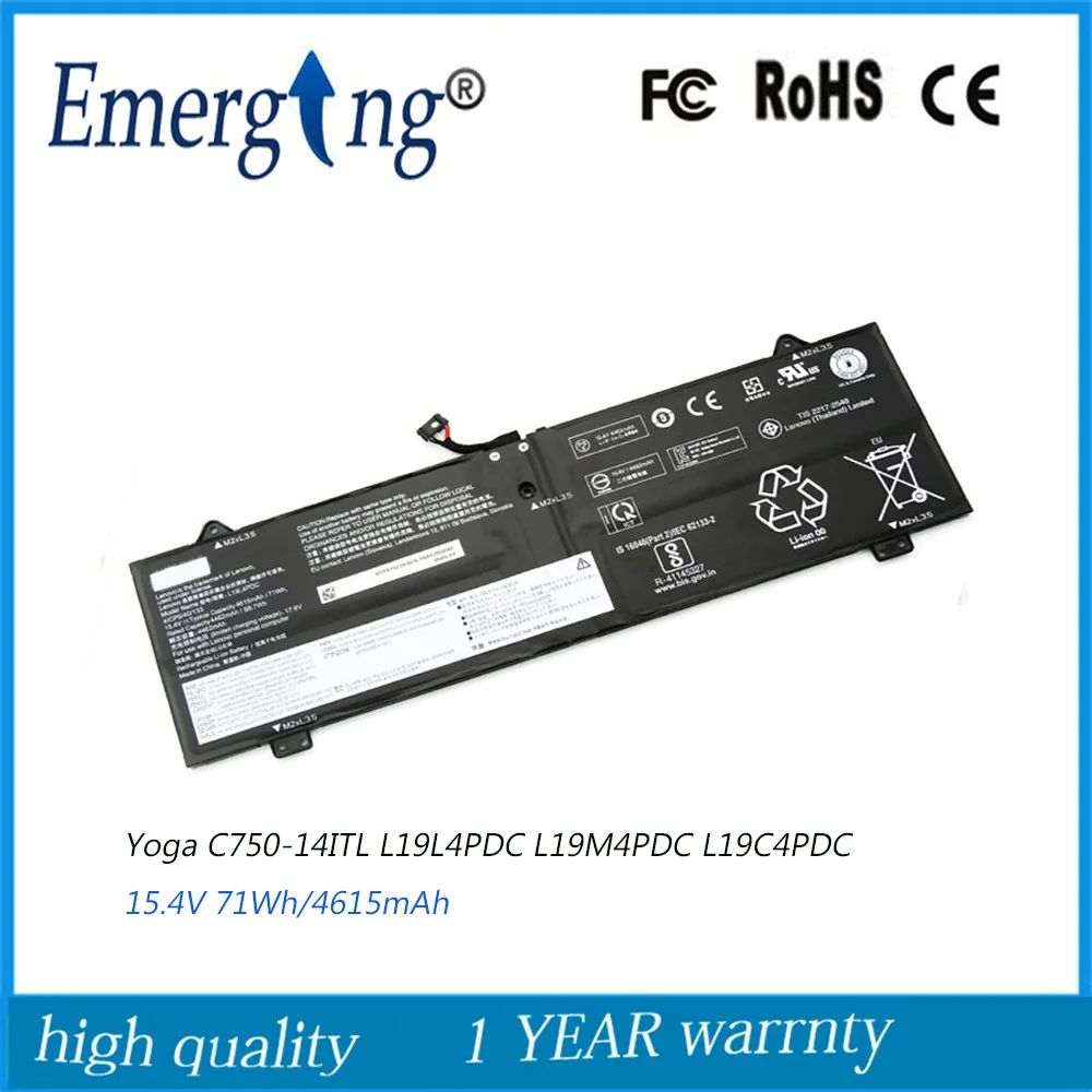 Nova Bateria do Portátil Original para Lenovo Yoga C75014itl L19l4pdc L19m4pdc L19c4pdc 15.4v 71wh
