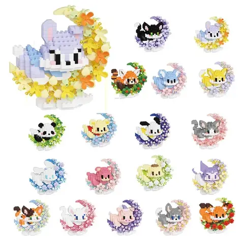 Cute Cartoon Mini Blocks Animal Moon Flower Toy Small Anime Brinquedos DIY Building Figures Girl Gifts New Year Present