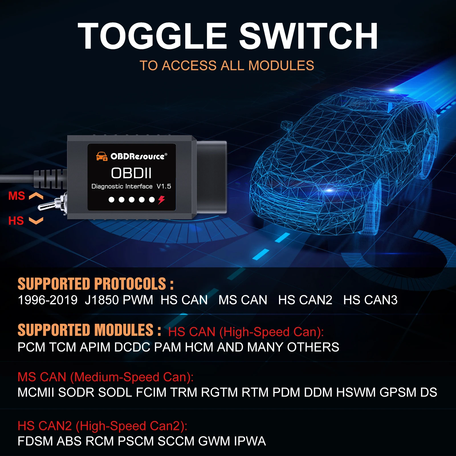 OBDResource FORSCan OBD2 USB Adapter ELM327 V1.5 for Windows CH340 Diagnostic Tool with MS-CAN/HS-CAN Switch PIC18F25K80