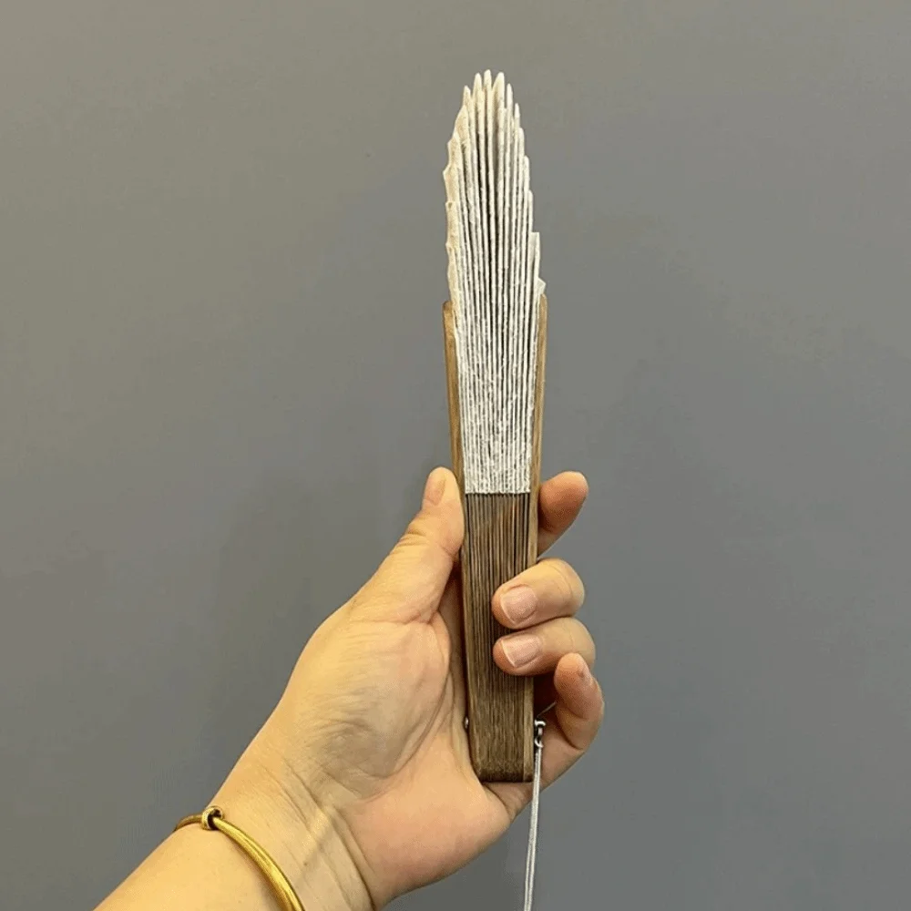 Creative Vintage Folding Hand Fan Handmade White Lace Shell Fan with Tassels Delicate Handheld Fan Gift Giving