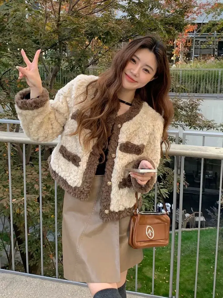 Women Autumn Winter Thick Faux Fur Jacket Colorblock Maxi Coat Short Warm Coats Luxury Belt Fur Parkas Bontjas Jackets Outerwear