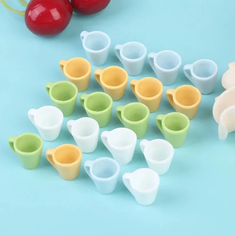4pcs Dollhouse Solid Color Mini Mugs, Tiny Drink Cup Figurines for Home Scene Decoration