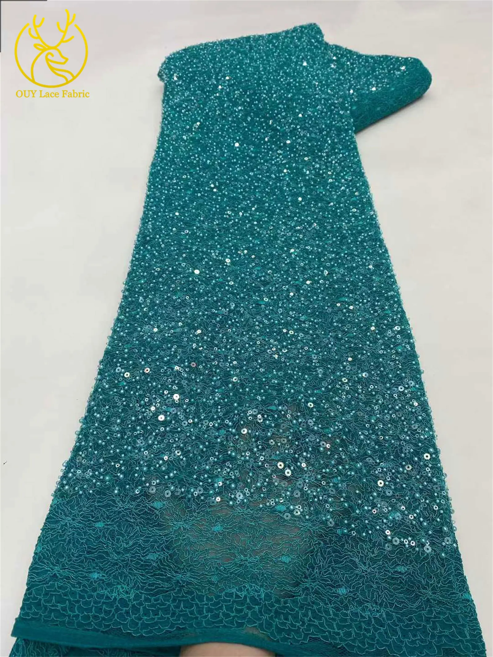 卸売 パープル エレガント アフリカ ビーズレース生地 2025 フランス製 スパンコール メッシュレース生地 レディース ディナードレス素材 裁縫用 5ヤード