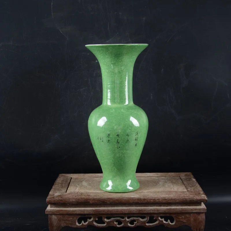 8.66 inch Chinese Green Glazed Porcelain Flowers Birds Pattern Vase Jurentang