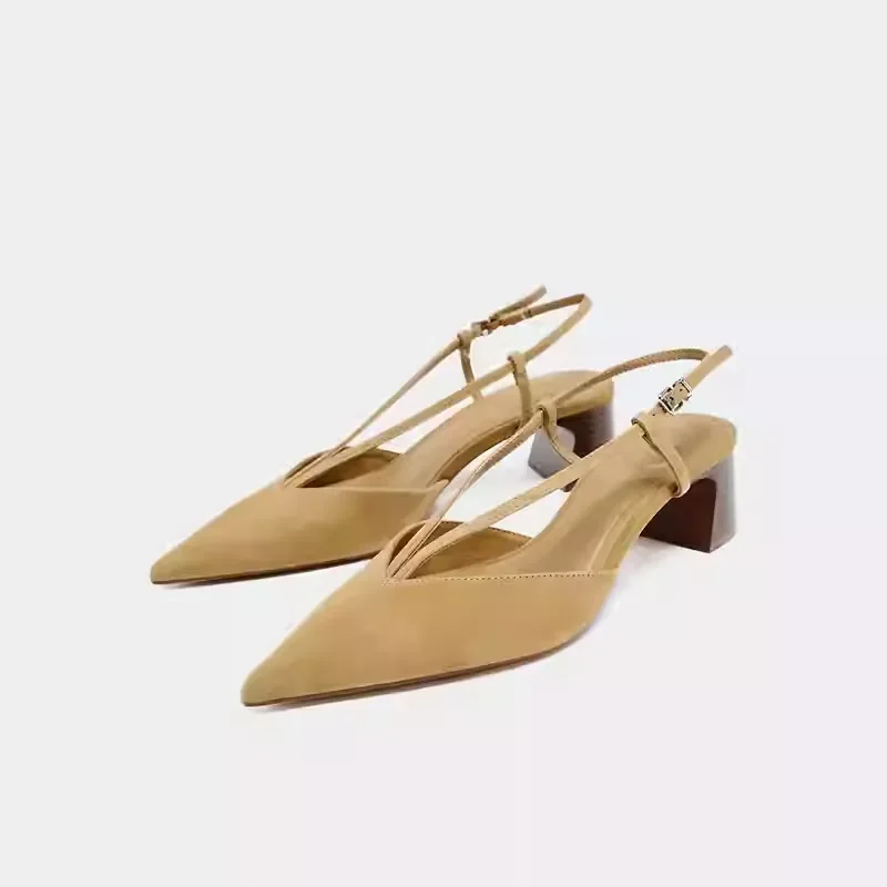 

Ladies Brown Suede Pointed Toe Strange Heels Slingback Summer Sandals Women Fashion High Heel Hollow Sandals Shoes