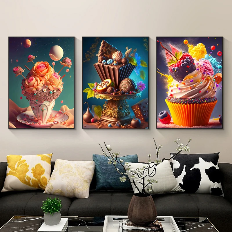 Donut 5D Diamond Painting Kit Ice Cream Diamond Mosaic Food Dessert Embroidery Diamond Art DIY Rhinestone Restaurant Decor Gift