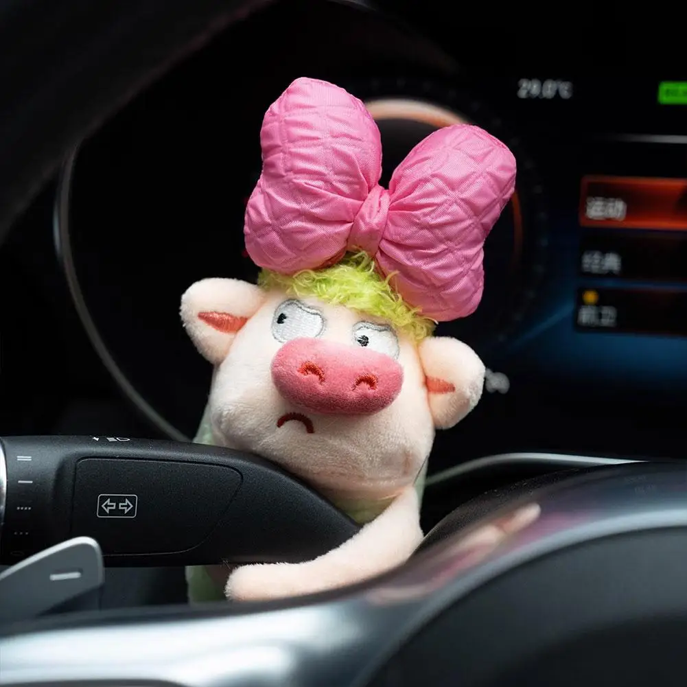 Car Cute Plush Pig Dolls Decoration Steering Wheel Windshield Wiper Turn Signal Lights Wye Decor Interior Accessories