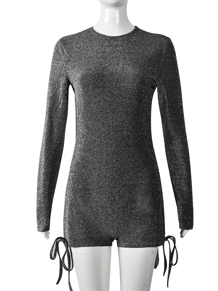 Macheda Helle Seide Playsuits Frauen Sexy Backless Volle Hülse o-ansatz Raffen Wrap Hüfte Hottie Mitternacht Club Party Hipster Strampler