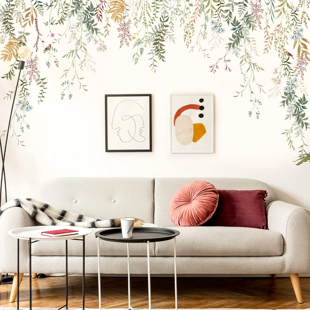 Ink Wall Stickers Green Vine Tree For Living Room Bedroom Home Background Wall Decor Self-adhesive Vinyl Sticker Wallpaper view 4