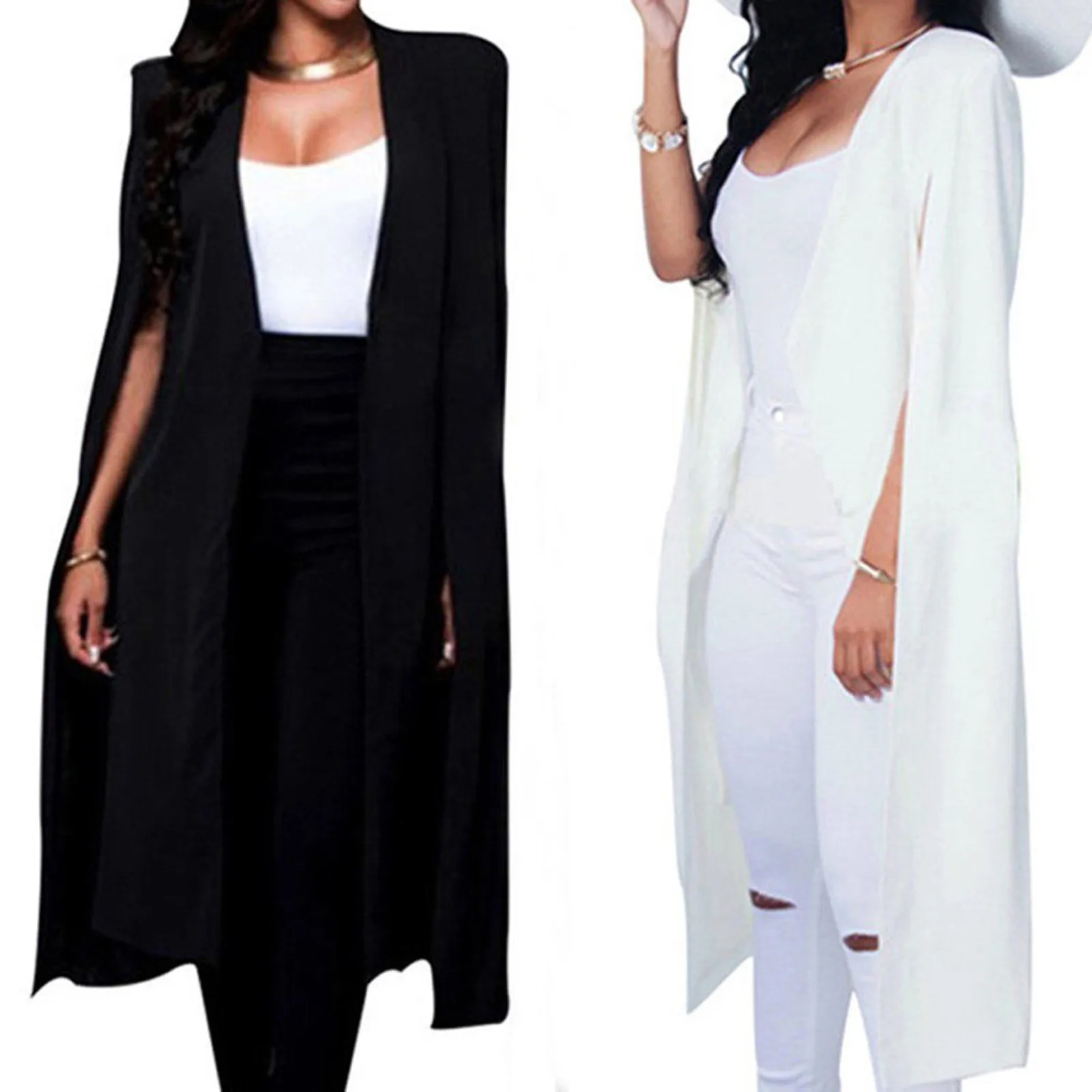 Factory Sale white Women's Blazer Long Sleeve Lapel Cape Blazer Coat Casual Split Poncho OL Jacket Cloak Coat Women Blazer Suit