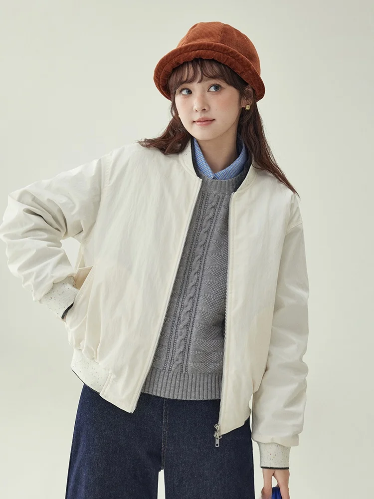 

AMUU Original Color Dot Ribbed Cotton Women's Jaet ort Pure Color Winter New Korean Sle Commute Windbreaker Coat