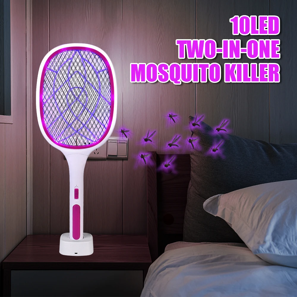 

LED Lamp 3000V with UV Light Anti Insect Bug Zapper Summer Mosquito Trap Racket Electric Flies Swatter Killer USB Rechargeable