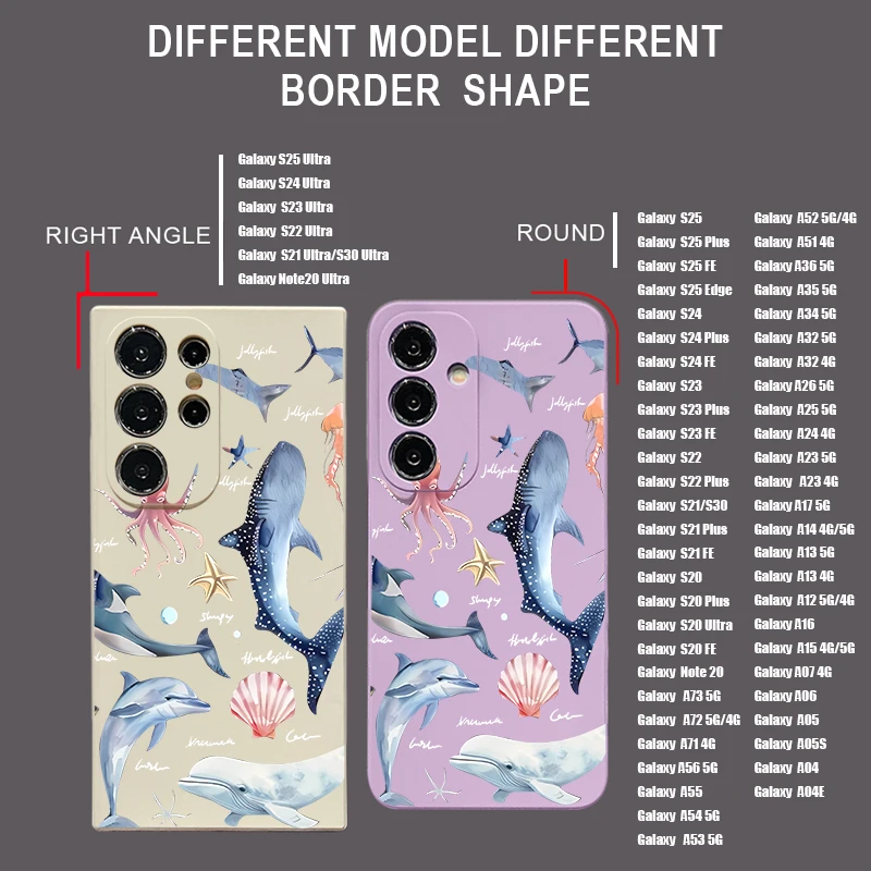 Dolphin Shark Print TPU Phone Case For Samsung Galaxy S24 S25 FE S25 S23 S22 Ultra A17 A56 A16 A55 A25 A15 A36 A54 5G Soft Cover