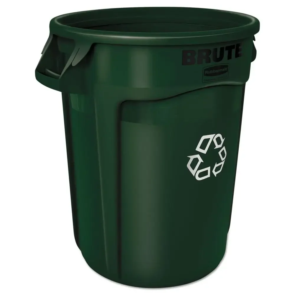 Round Brute Trash Can Plastic 32 Gallon Dark Green Commercial Waste Receptacle Bin