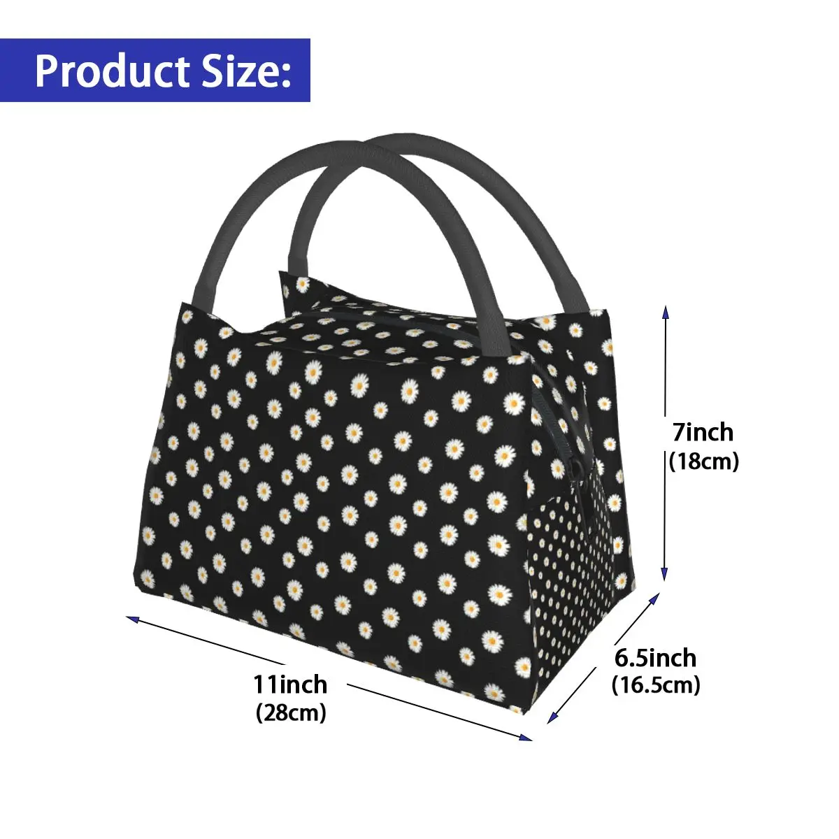 White Daisy Lunch Bag Cute Flower Print Vintage Lunch Box Office Portable Thermal Lunch Bags For Women Oxford Custom Cooler Bag