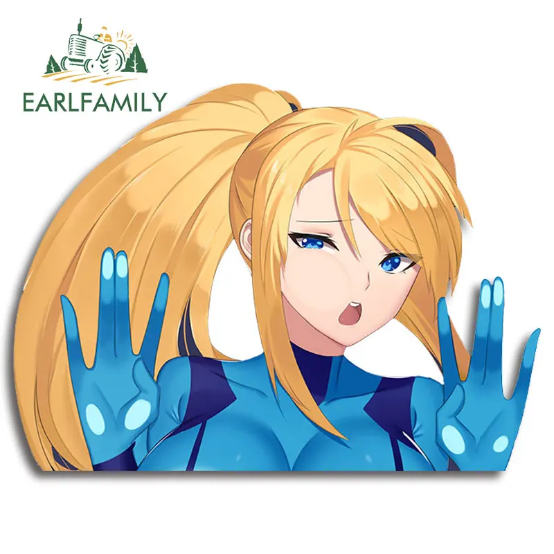 

EARLFAMILY 13 см автомобильные наклейки для METROID Samus Aran на стекло, доска для серфинга, окна, виниловые автомобильные наклейки, декор для фургона RV JDM
