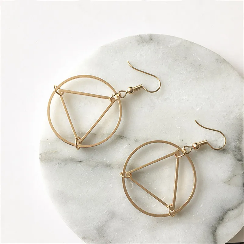 European And American 2 Colors Hollow Triangular Round Earring Punk Geometric Modeling Metal Earrings Female Jewelry Wholesale