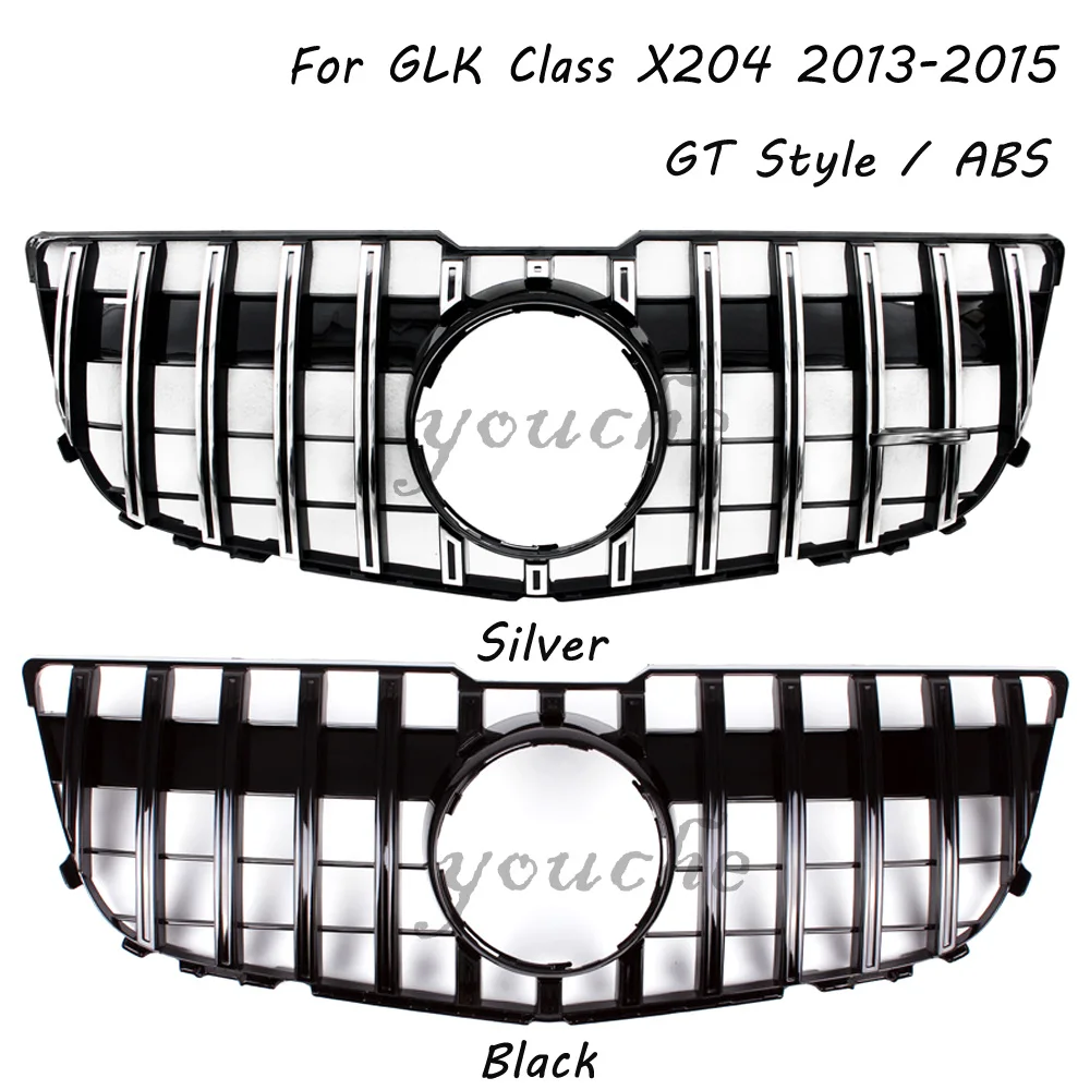 X204 GT GTR Style Front Bumper Grill Mesh For Mercedes GLK X204 2013 - 2015 SUV GLK250 GLK300 GLK350 Black / Silver Grille