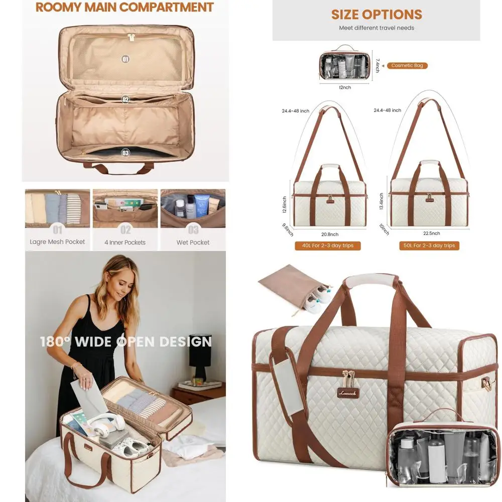 3-Piece Weekender Bag Set - Carry-On Size with Toiletry and Wet Pocket