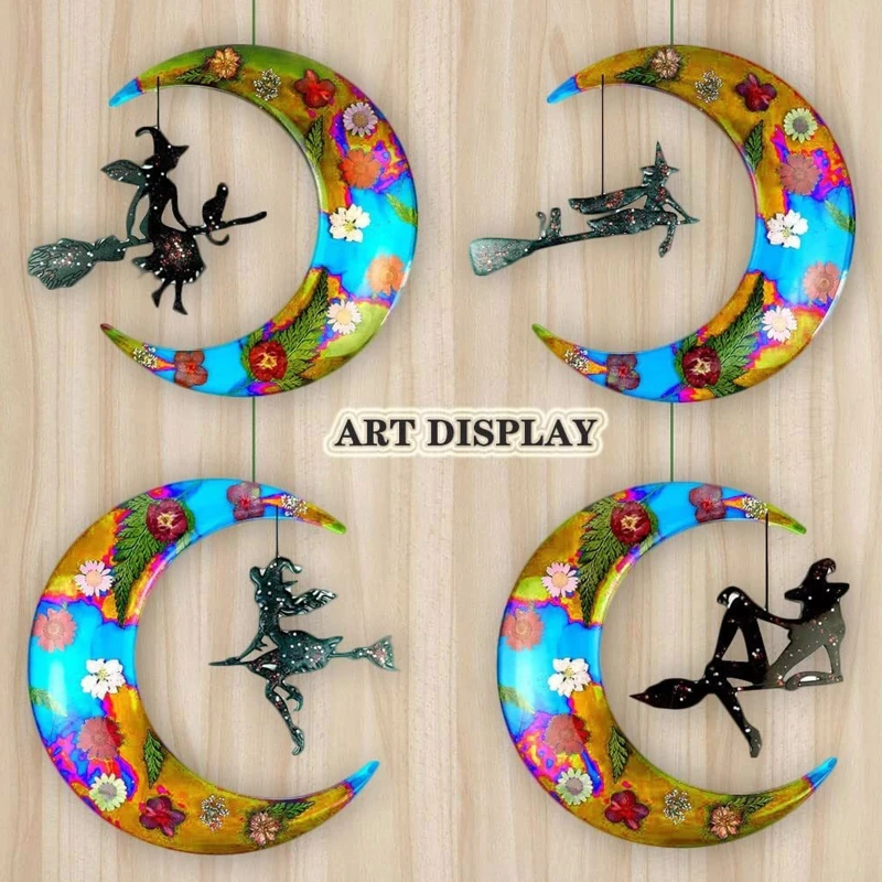 4 Pcs Diy Crystal Epoxy Molds Wall Decor Pendant Mold Hanging Pendant Decoration Witch Moon Mirror Silicone Mold