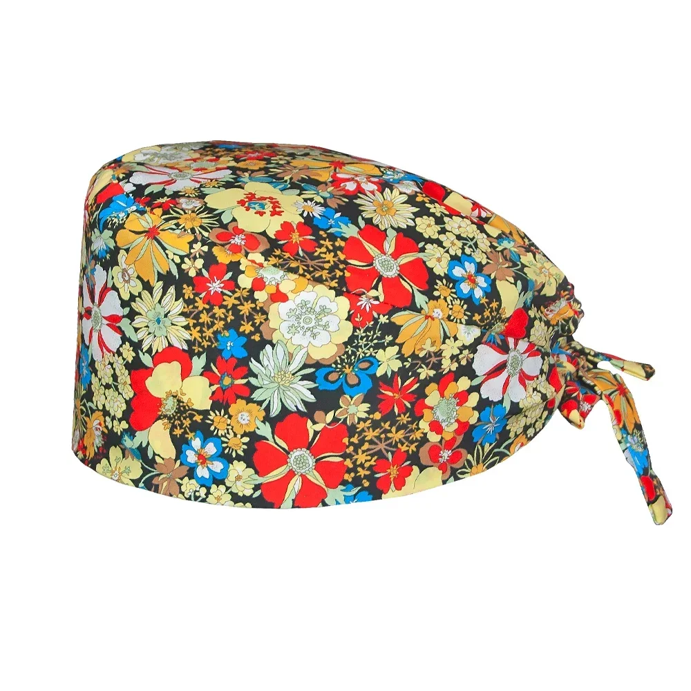 vkamoli Flower print Beauty care cap Pet specialist work cap scrubs cap scrubs women