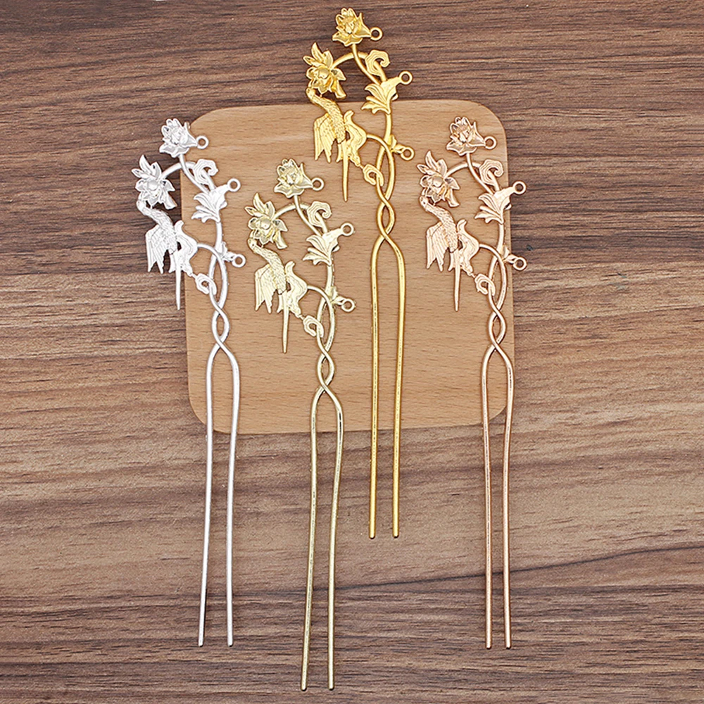 New Chinese Style Golden Flower Bird Hair Stick Retro Gun Black Double Sided Hairpin Elegant Jewelry Women Hair Accessories Gift