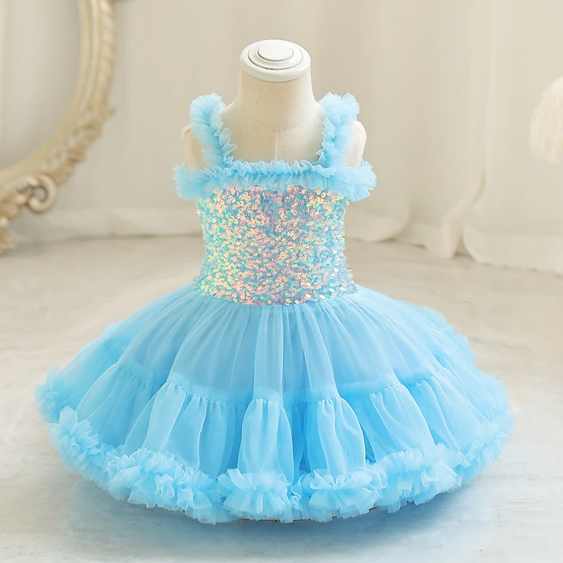 1306 Summer Princess Dress Show Girl Tank Top Dance International Children's Day Old Flower Wear Rainbow  Sequin Champagne