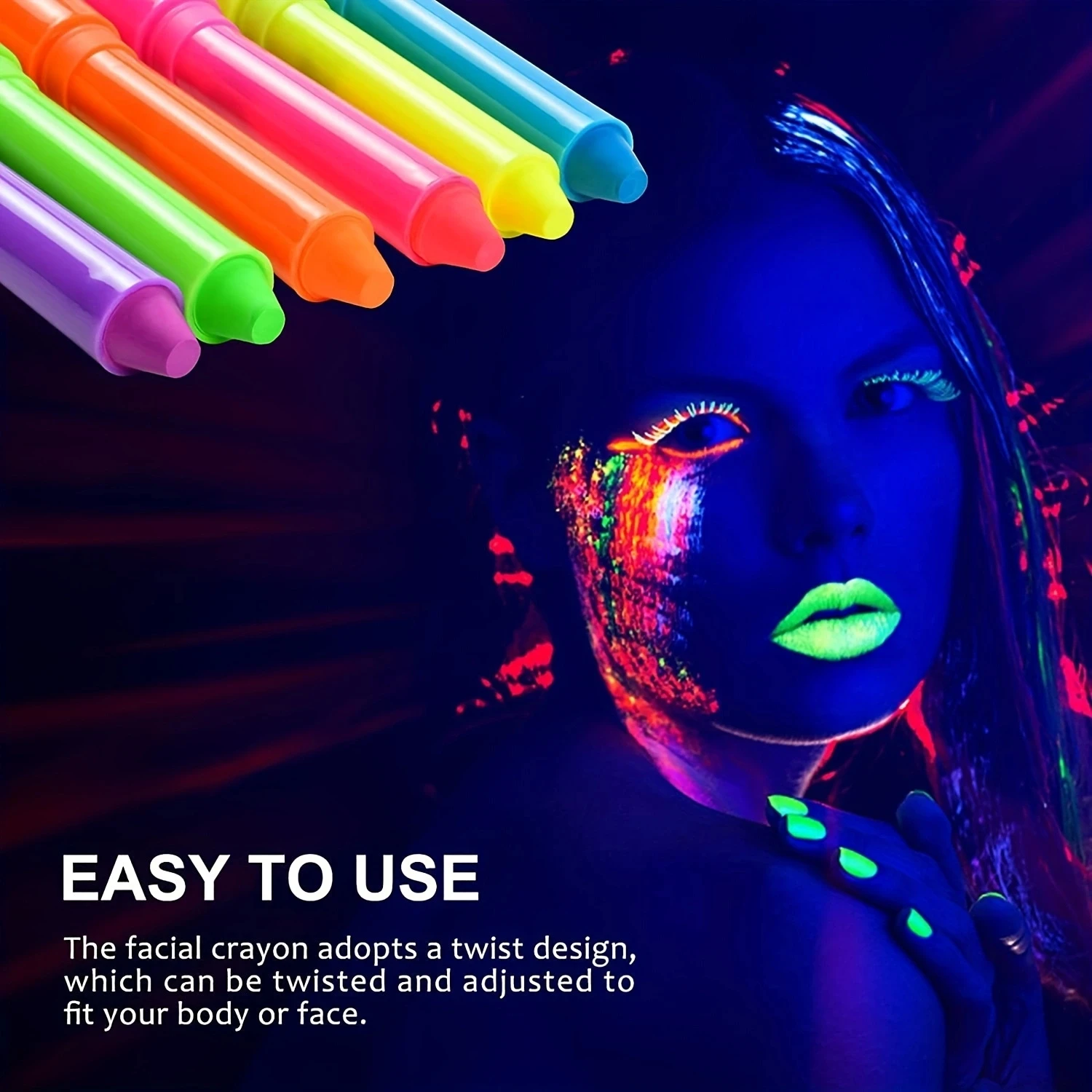 12 Pcs Glow in The Dark Body Face Paint Neon Glow in The Black Light UV Fluorescent Crayons Paint Sticks Makeup Kit for Kids Adu