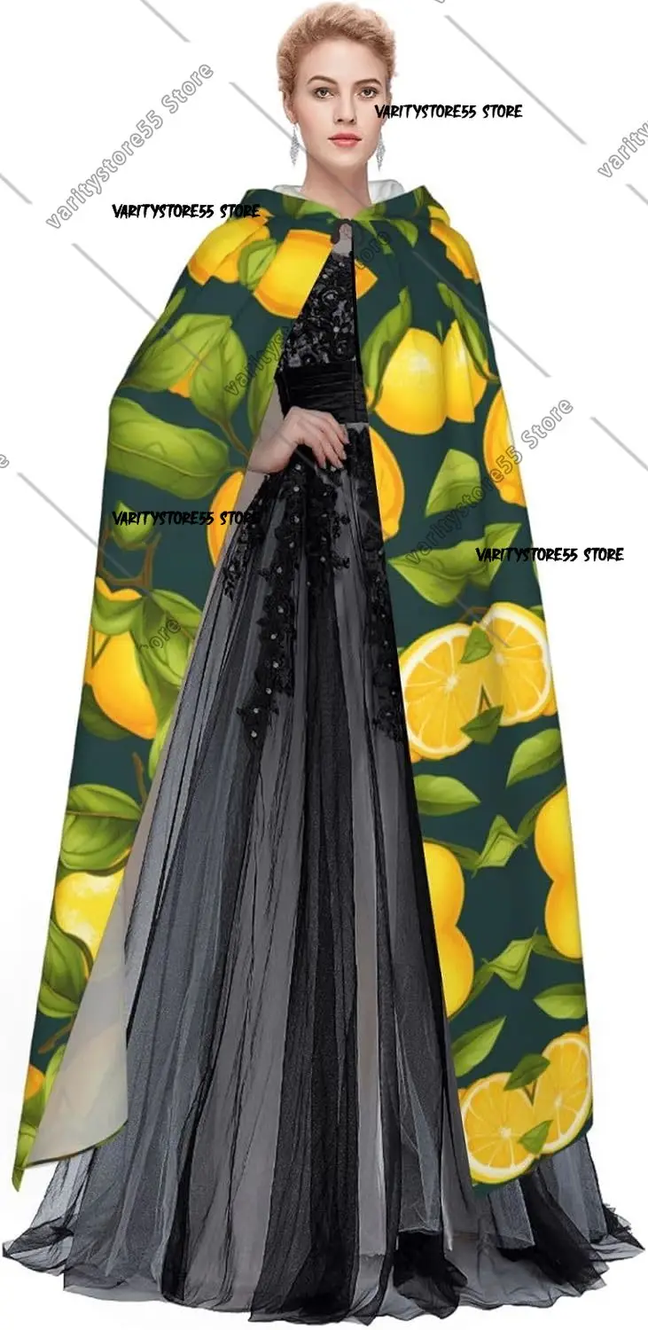 عباءة بغطاء للرأس للبالغين للهالوين، صورة فاكهة الليمون، عباءة كبيرة للغاية بغطاء للرأس