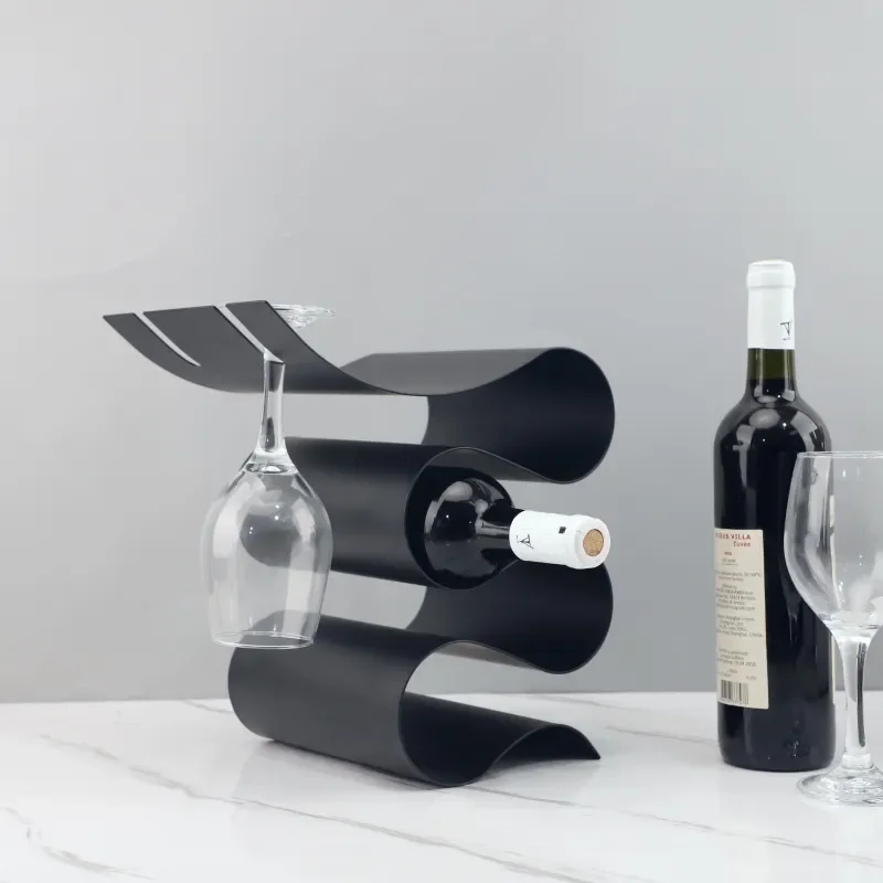 Modern Simple S Shaped Metal Red Wine Rack Desktop Decoration Ornament for Model Room Study Living Room Dining Room Wholesale