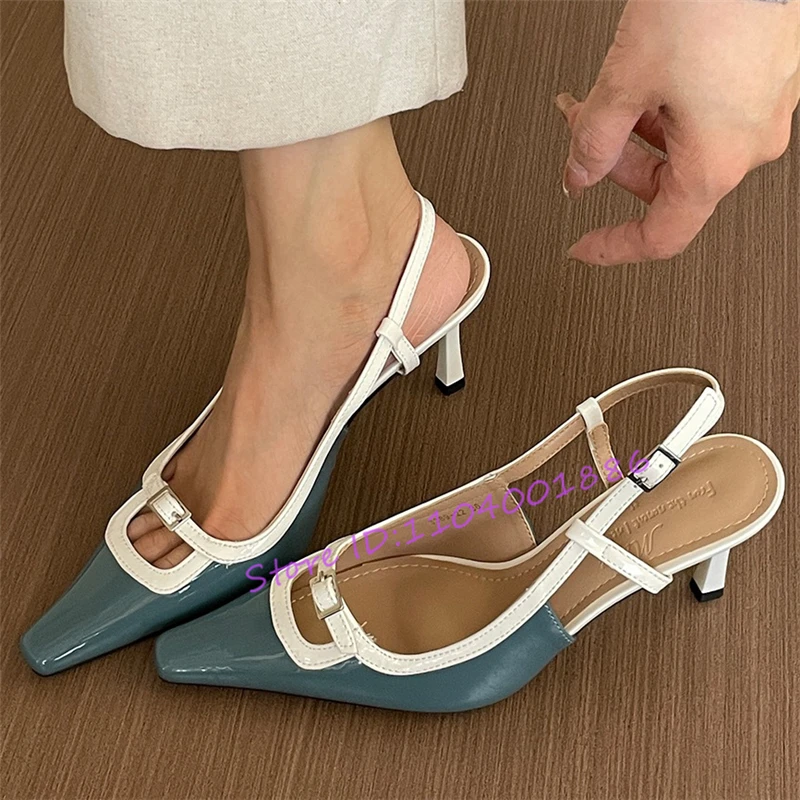 

Летние женские туфли на высоком каблуке из лакированной кожи, пикантные сандалии на полом каблуке «котенок», элегантные французские женские туфли на шпильке с острым носком