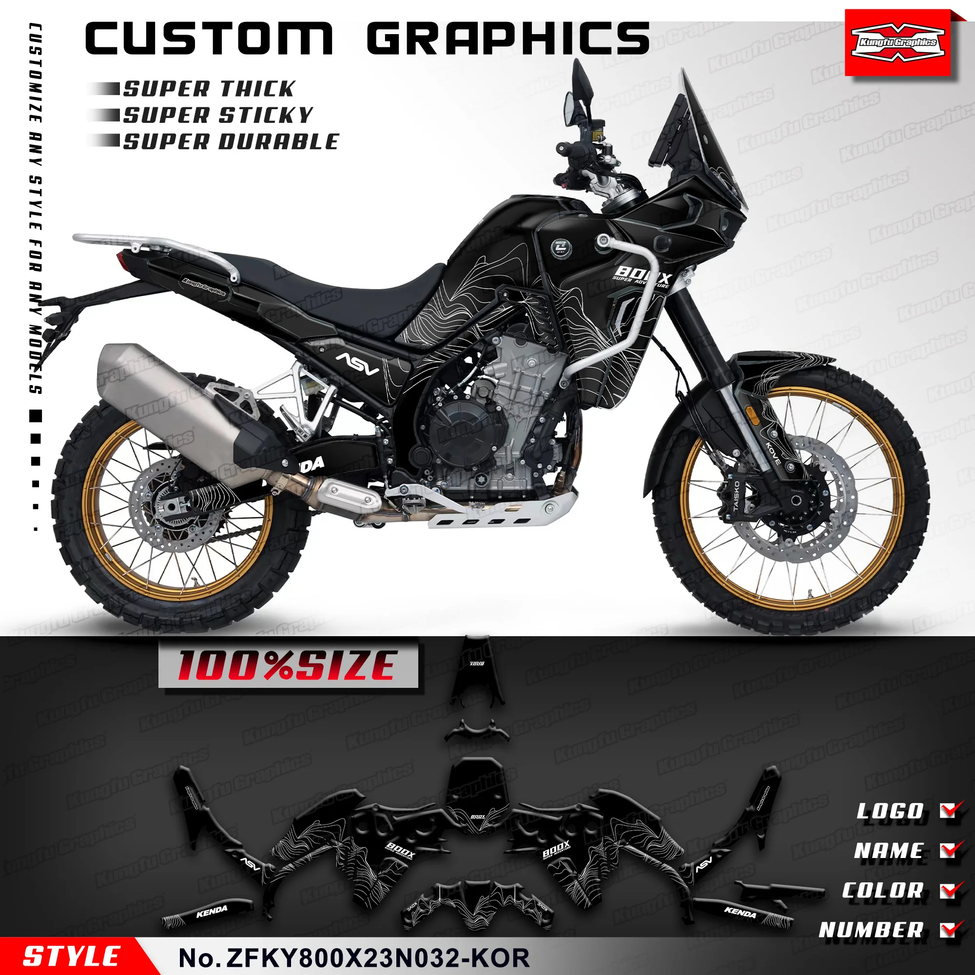 

KUNGFU GRAPHICS Stickers Complete Vinyl Decal for KOVE 800X ZF800X PRO 800X Rally /800X Travel/Touring , ZFKY800X23N0032-KOR