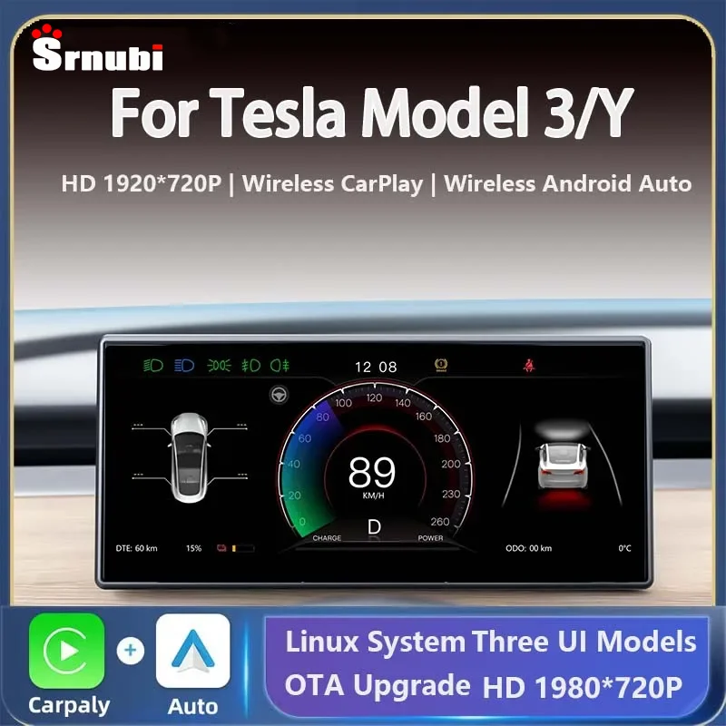 Sistema Linux Display cruscotto digitale Heads Up Wireless Carplay e Android Auto per accessori Tesla con presa d\'aria modello 3 Y