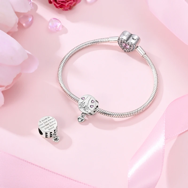 

925 Sterling Silver Mom Is A Forever Friend Charms Bead For Women Fit Original Bracelet DIY Mother's Day Jewelry Gifts