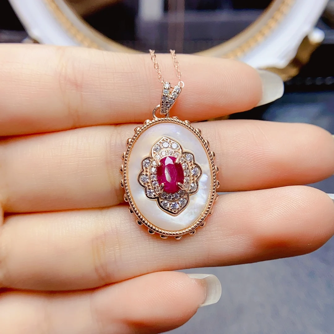 FS 5*7mm Natural Ruby S925 Sterling Silver Pendant Necklace for Women Fine Fashion Charm Weddings Jewelry Certificate MeiBaPJ