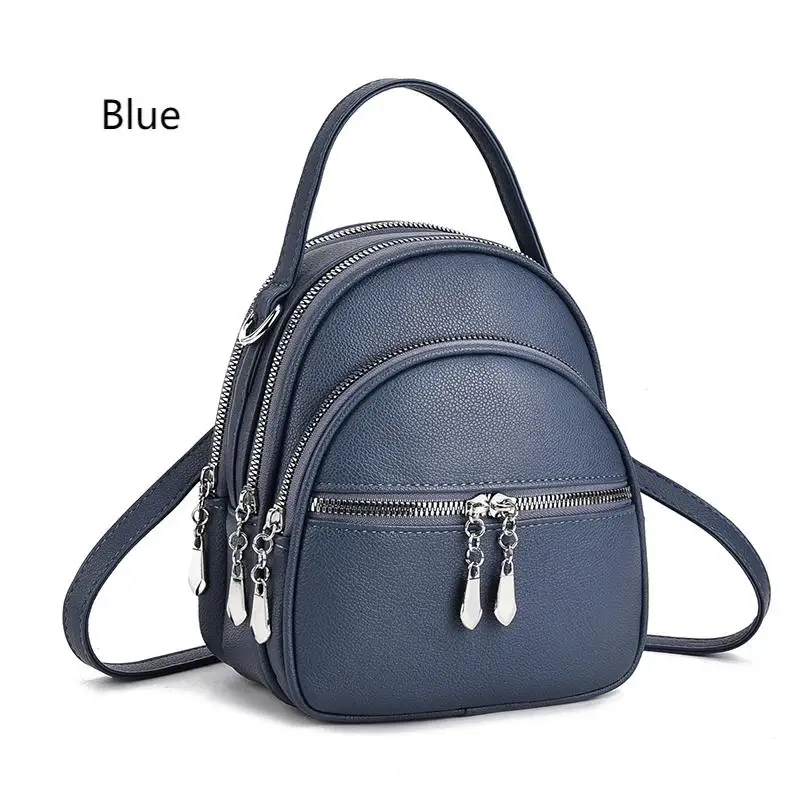 Ein hochwertiger multifunktionaler kleiner Rucksack für Damen, eine neue Mini-Handtasche in Uni-Farbe, im lässigen Schulstil. – Detail 21