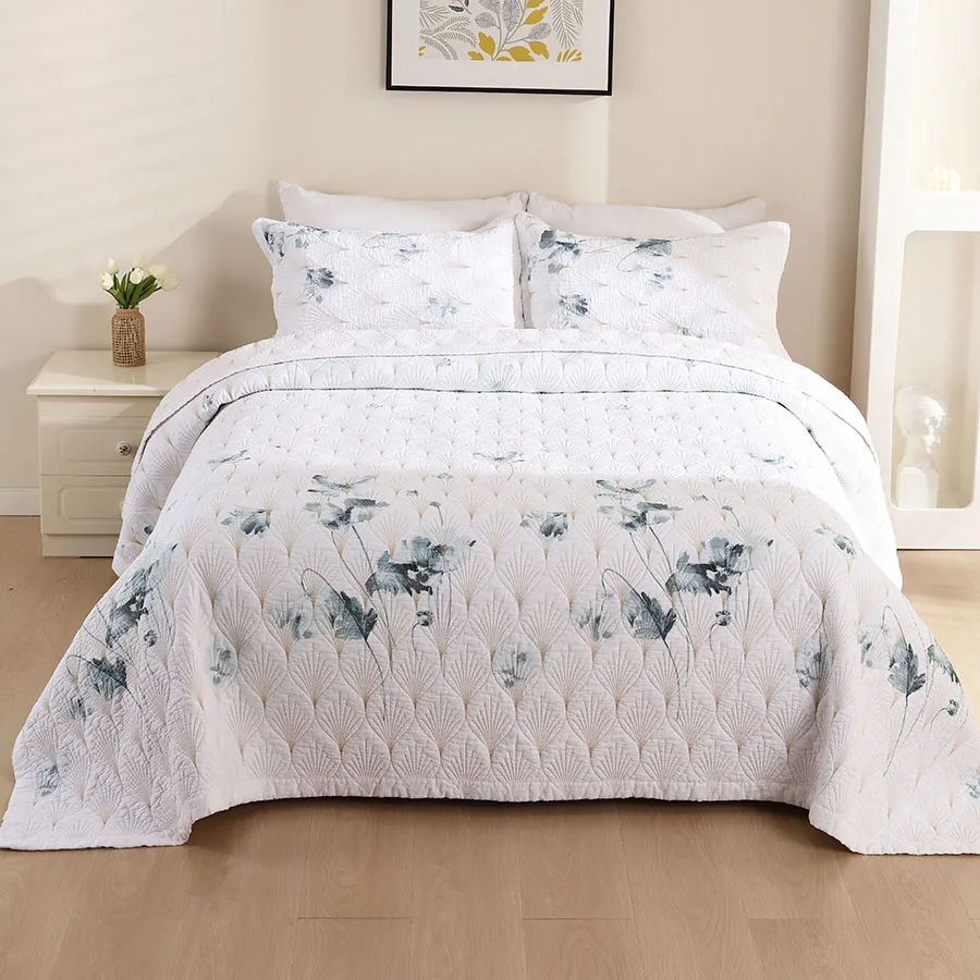 CHAUSUB Plain Cotton Quilt Set 3PCS Bedspread on the Bed with Pillowcase Queen Size Summer Embroidered Coverlet Blanket on Bed