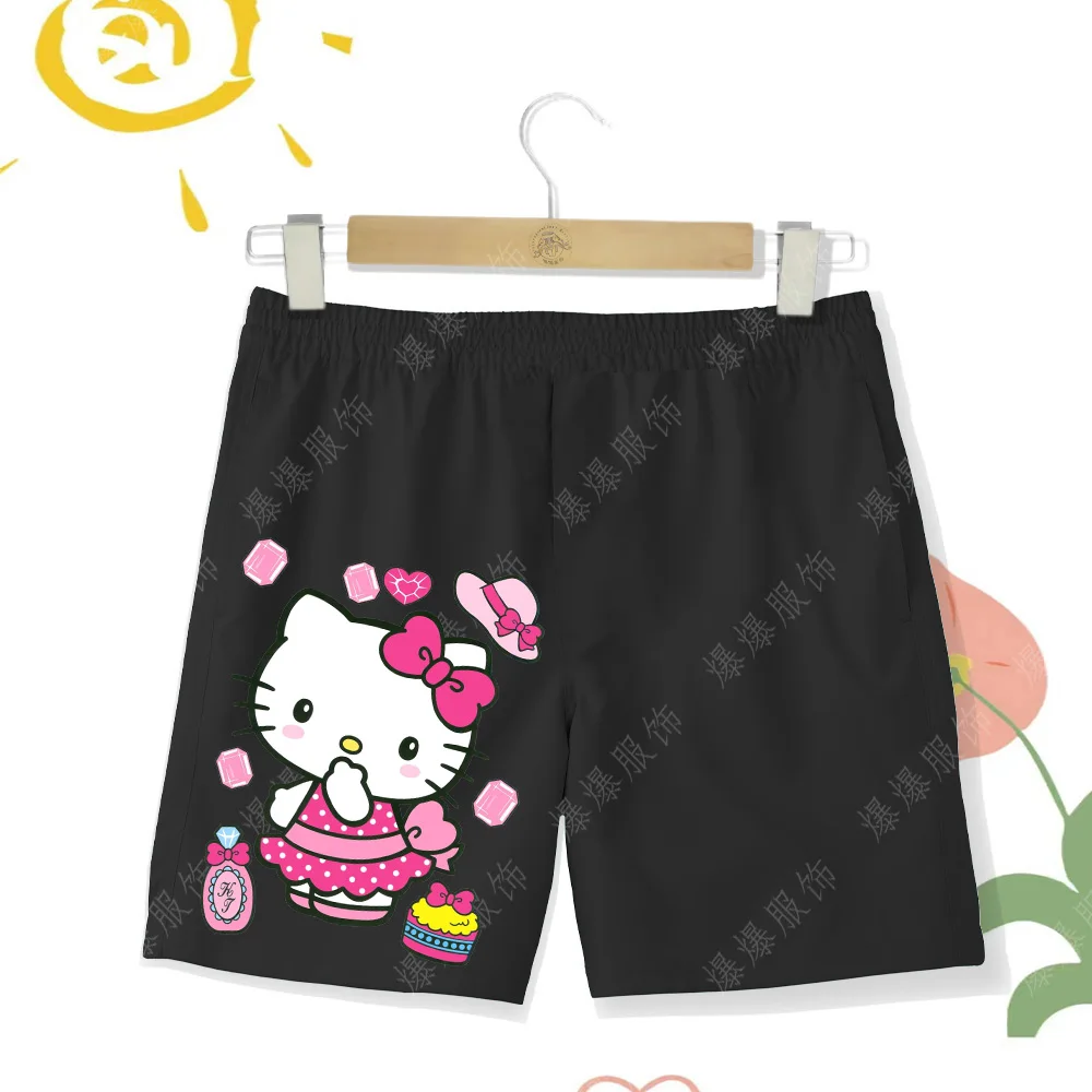 Children's Summer Beach Shorts Girl Comfortable Fabric Print Hello Kitty Boys Beach Vacation Entertainment Swimming Multi Color