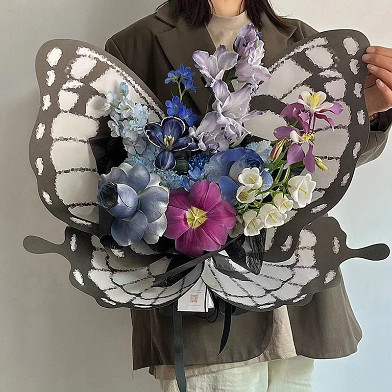 Ins papel de envolver de flores de mariposa, suministros de embalaje de ramo de flores creativo, Material de envoltura de regalo de cumpleaños DIY