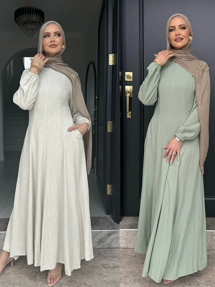 Muzułmańska abaja Sukienki damskie Solid Slim Jalabiya Eid 2025 Ramadan Maroko Islam Vestidos Largos Arabska długa szata Dubaj Abayas Kaftan