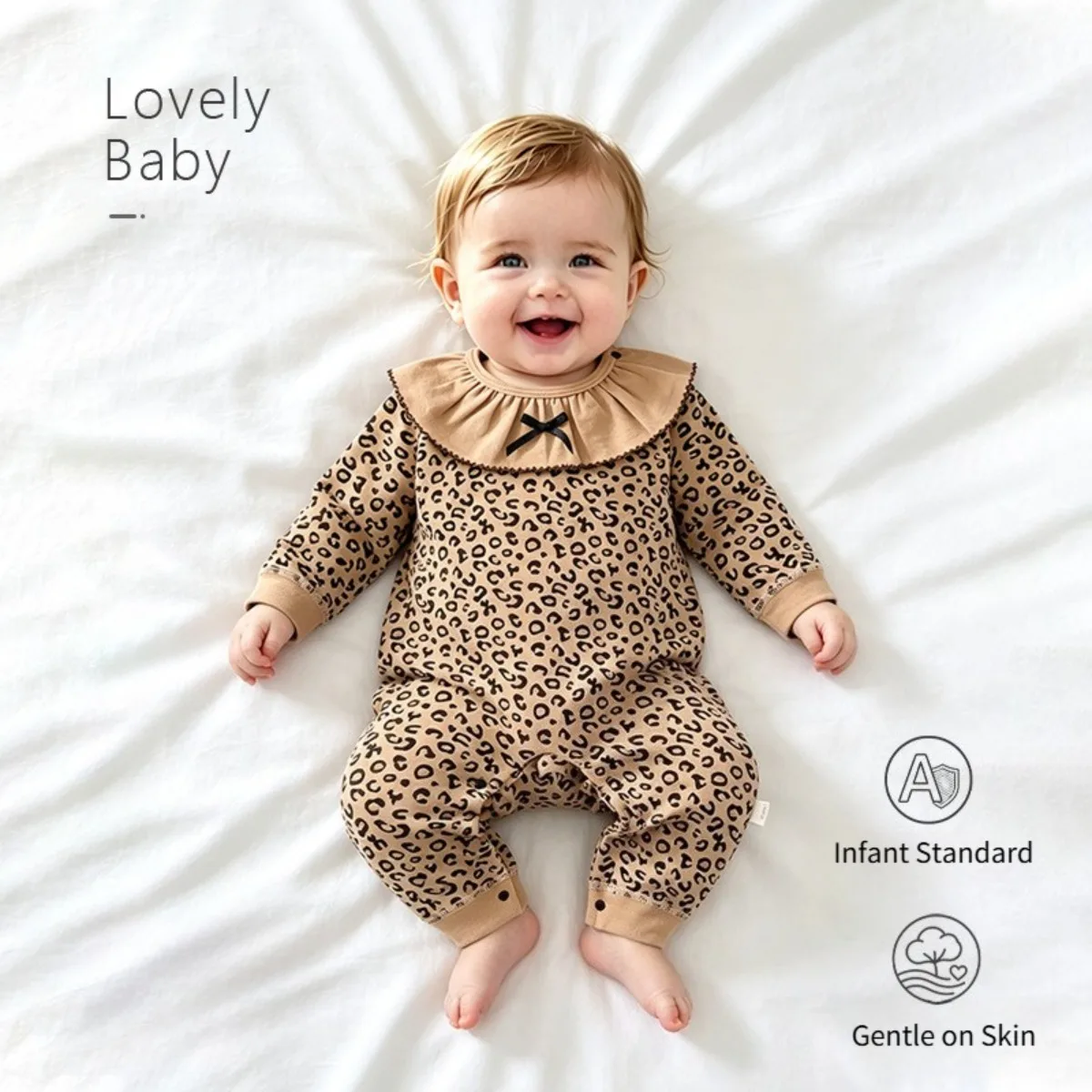 Soft Cotton Newborn Baby Romper Long Sleeve Ruffled Collar Onesie Cute Graphic Print Toddler Bodysuit Unisex 6-24M Spring Autumn