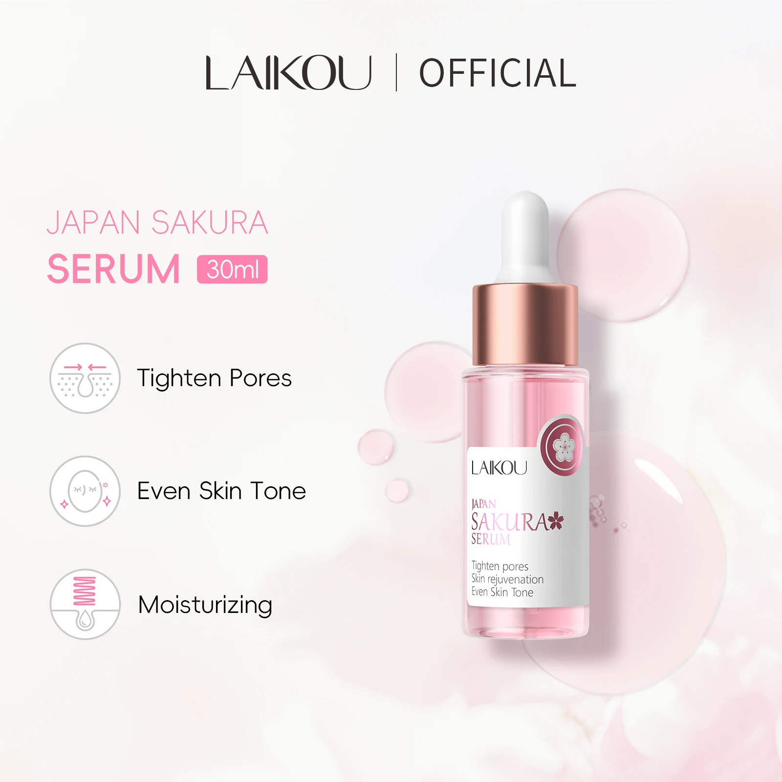 LAIKOU Japan Sakura Serum 30 ml Anti-Aging-Gesichtsserum verbessert die Gesamtkomplette. Gesichtsessenz reduziert feine Linien