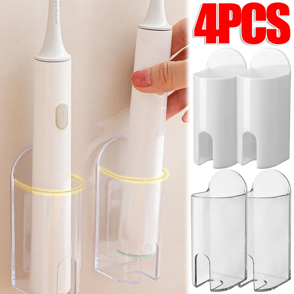 4/1PCS Wall-Mounted Electric Toothbrush Holder Punch-free Razor Holder Storage Shelf Toothbrush Organizer Bathroom Accessories