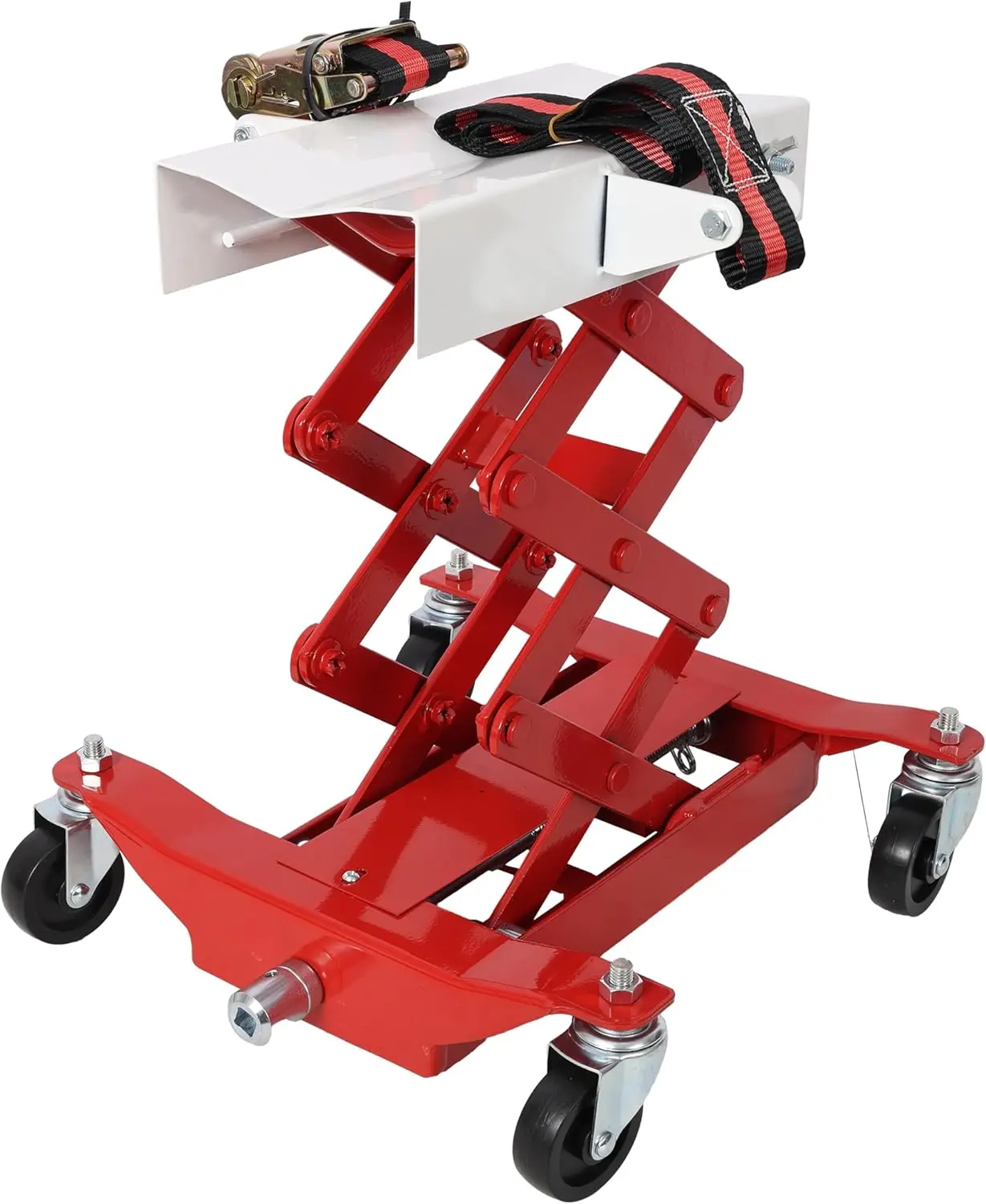 

450 Lbs Low Lift Transmission Jack with Nylon Safety Strap - Red Steel Transmission/Gas Tank Jack for Compact Vehicles 7.25"-22.