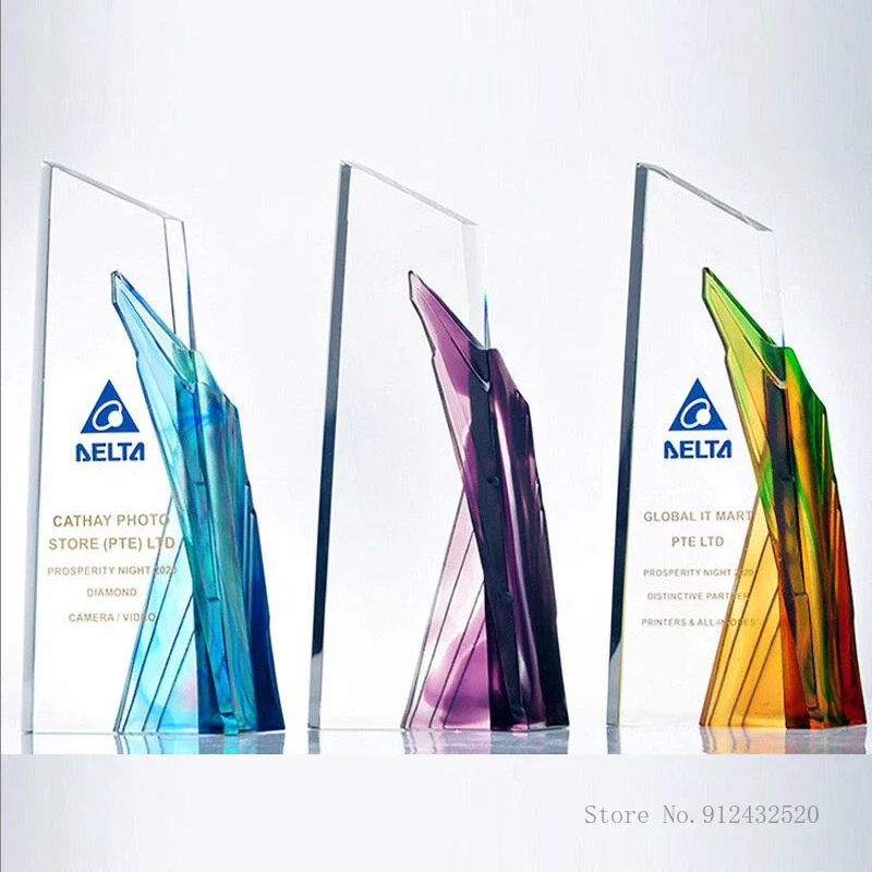 Custom Creative crystal trophy, colorful carving, new high-end awards, excellent employee, annual meeting, home decoration, 1 pc
