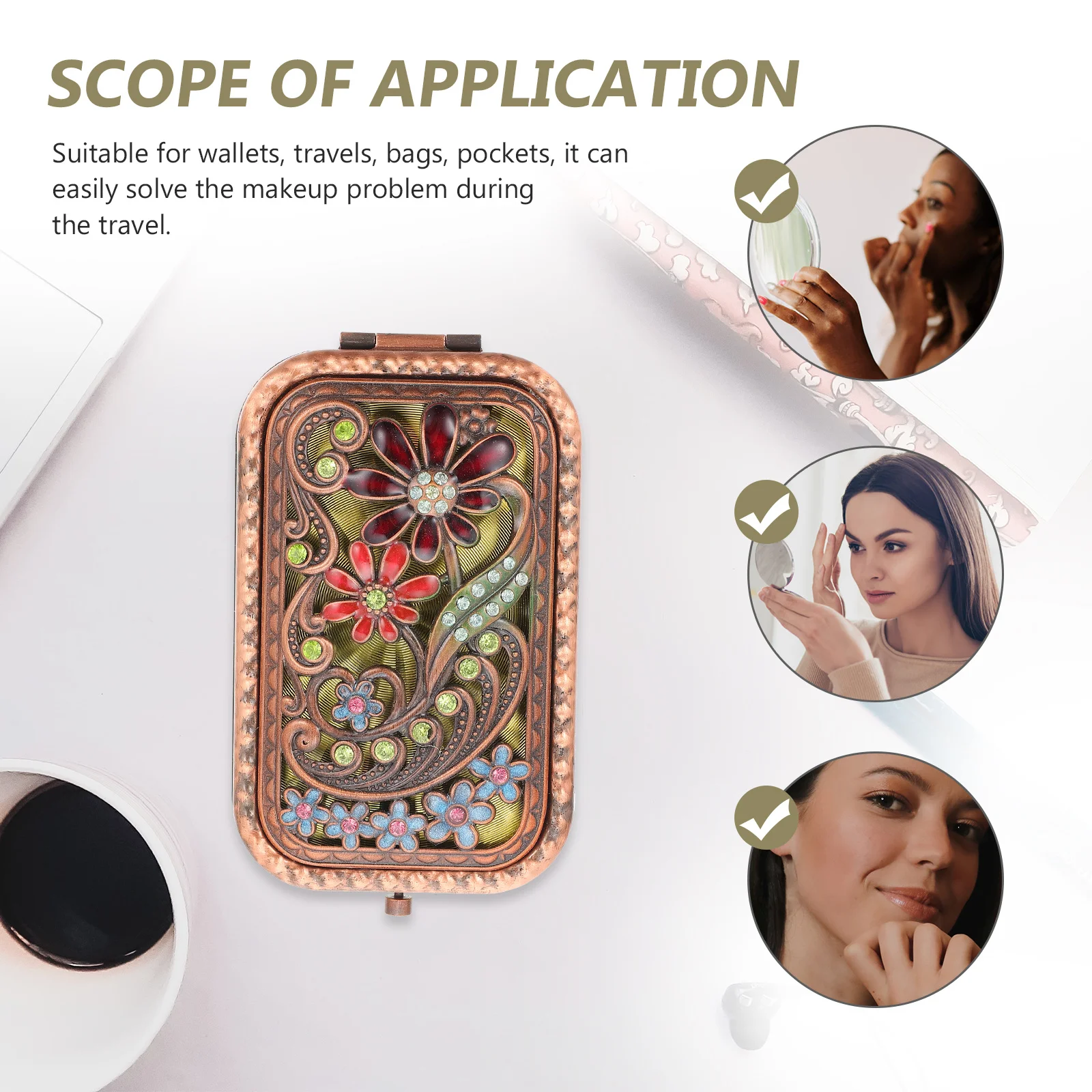 Specchio per trucco portatile da viaggio Strumento per trucco tascabile pieghevole bifacciale compatto piccolo e leggero per donna